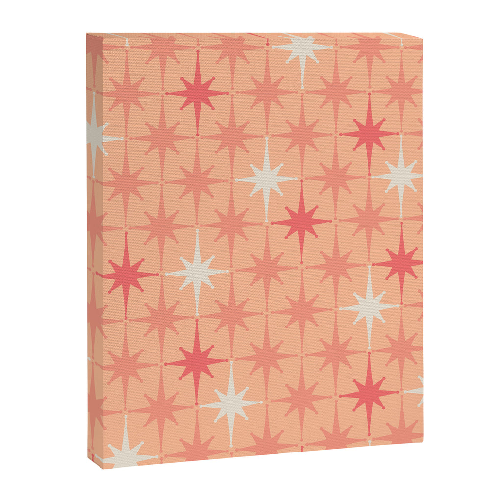 Mid Century Modern Atomic Age Starburst Pattern Peach and Pink Pastel Canvas Print Gallery Image 6