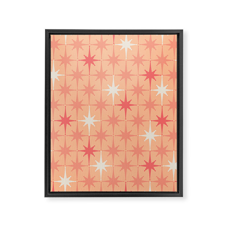 Mid Century Modern Atomic Age Starburst Pattern Peach and Pink Pastel Framed Canvas Print Gallery Image 6
