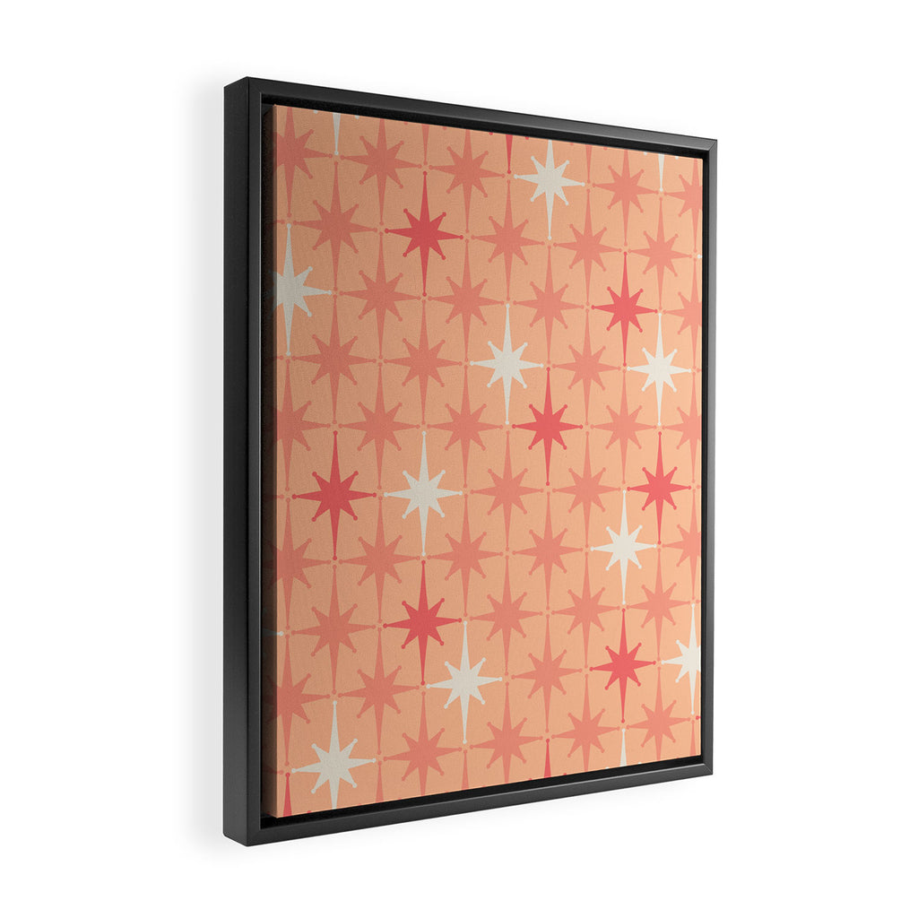 Mid Century Modern Atomic Age Starburst Pattern Peach and Pink Pastel Framed Canvas Print Gallery Image 2