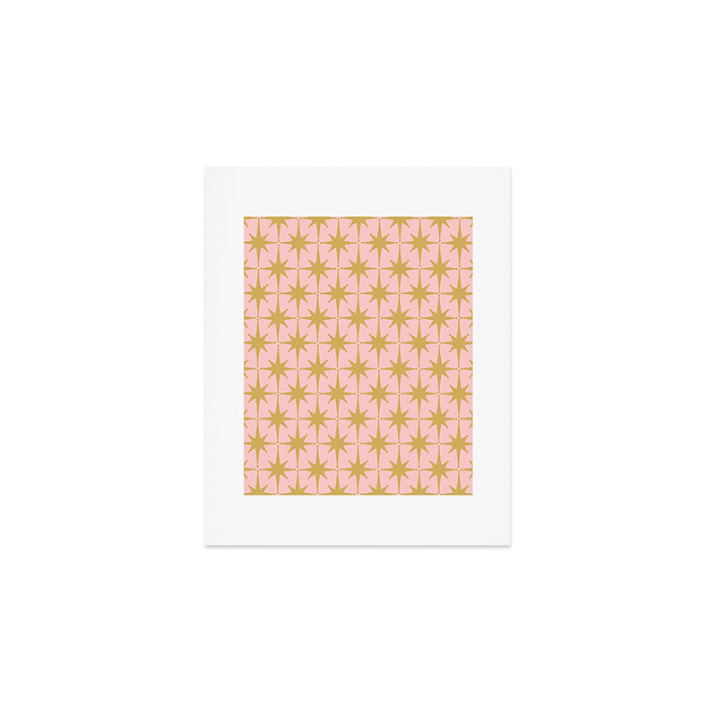 Mid Century Modern Atomic Age Starburst Pattern Pink and Gold  Art Print Gallery Image 1