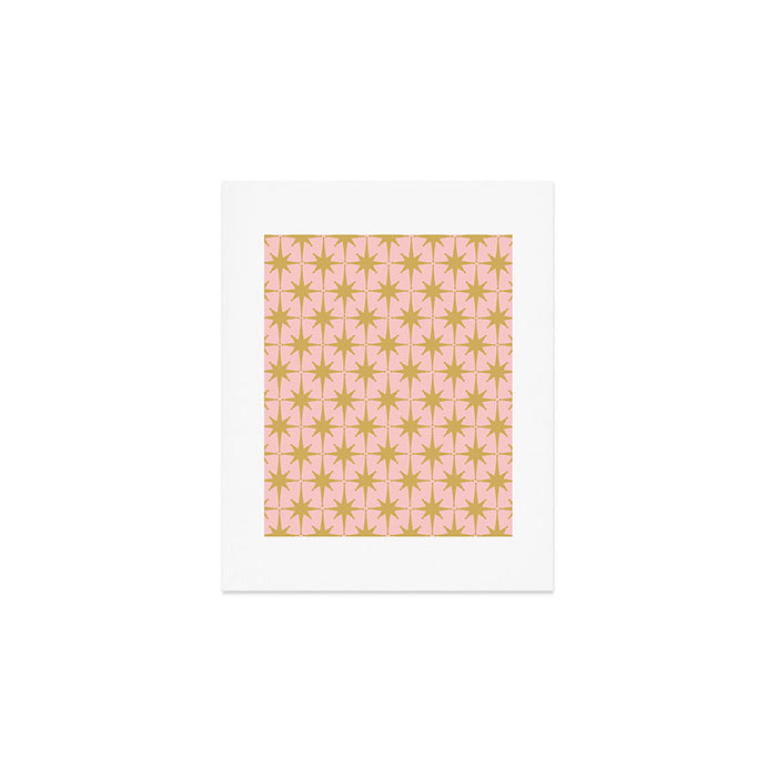Mid Century Modern Atomic Age Starburst Pattern Pink and Gold  Art Print Gallery Image 1