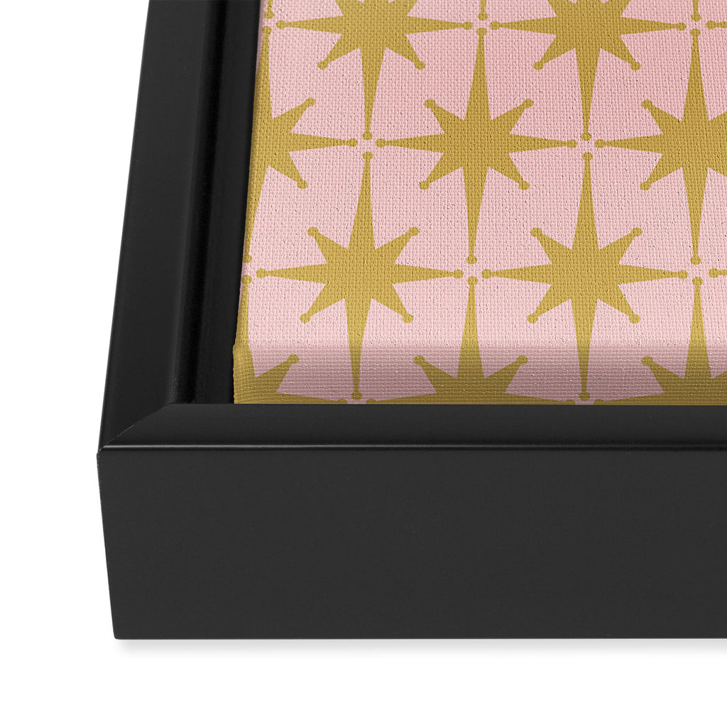 Mid Century Modern Atomic Age Starburst Pattern Pink and Gold  Framed Canvas Print Gallery Image 3