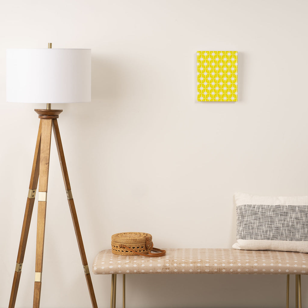 Mid Century Modern Atomic Age Starburst Pattern Yellow and White Canvas Print Gallery Image 2