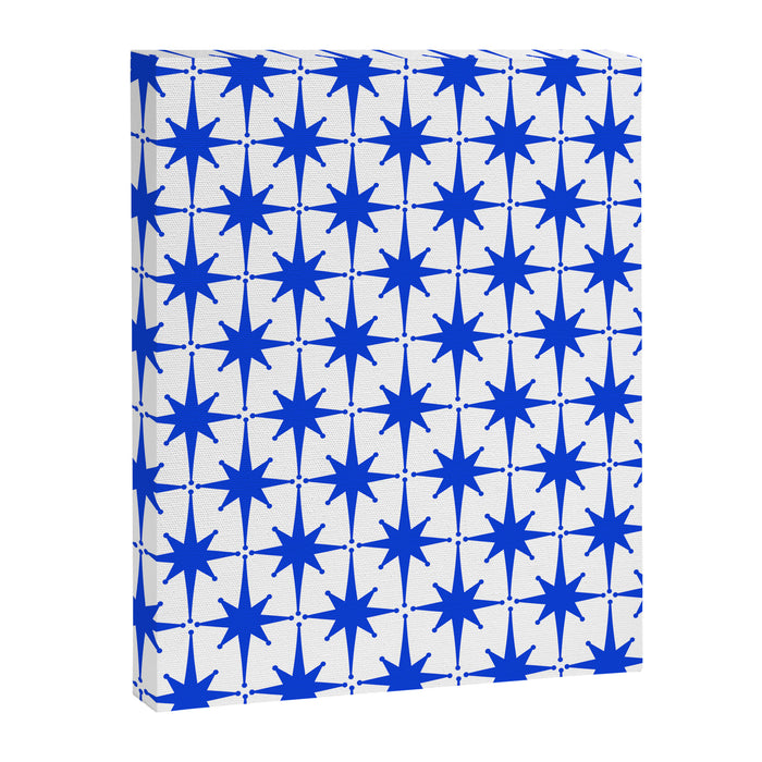 Mid Century Modern Atomic Age Starburst Stars Pattern Royal Blue and White Canvas Print Gallery Image 1
