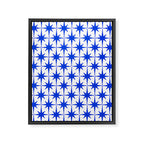 Mid Century Modern Atomic Age Starburst Stars Pattern Royal Blue and White Framed Canvas Print Gallery Image 6