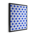 Mid Century Modern Atomic Age Starburst Stars Pattern Royal Blue and White Framed Canvas Print Gallery Image 2