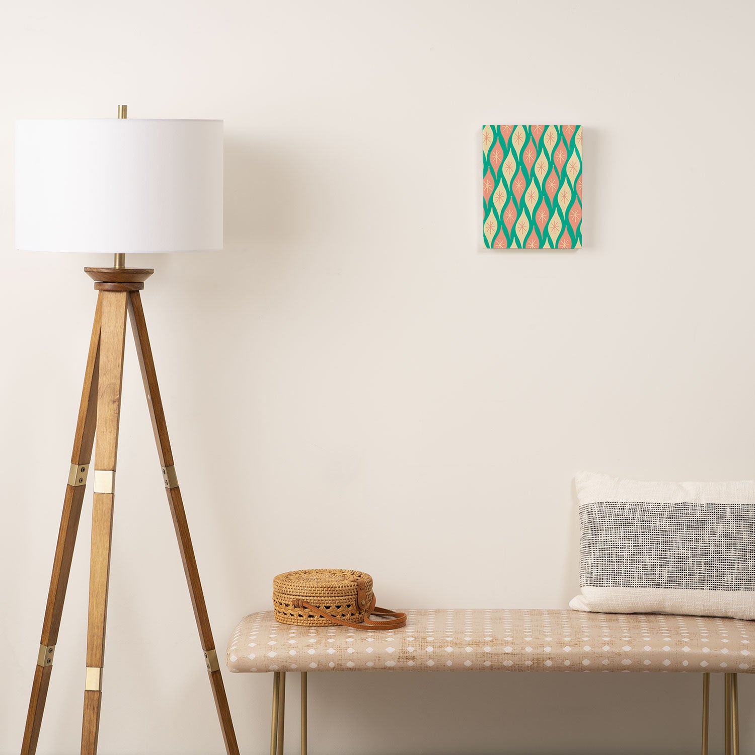 Mid Century Modern Atomic Christmas Abstract Ornaments Blush Pink and Bright Teal Pattern Canvas Print Gallery Image 2