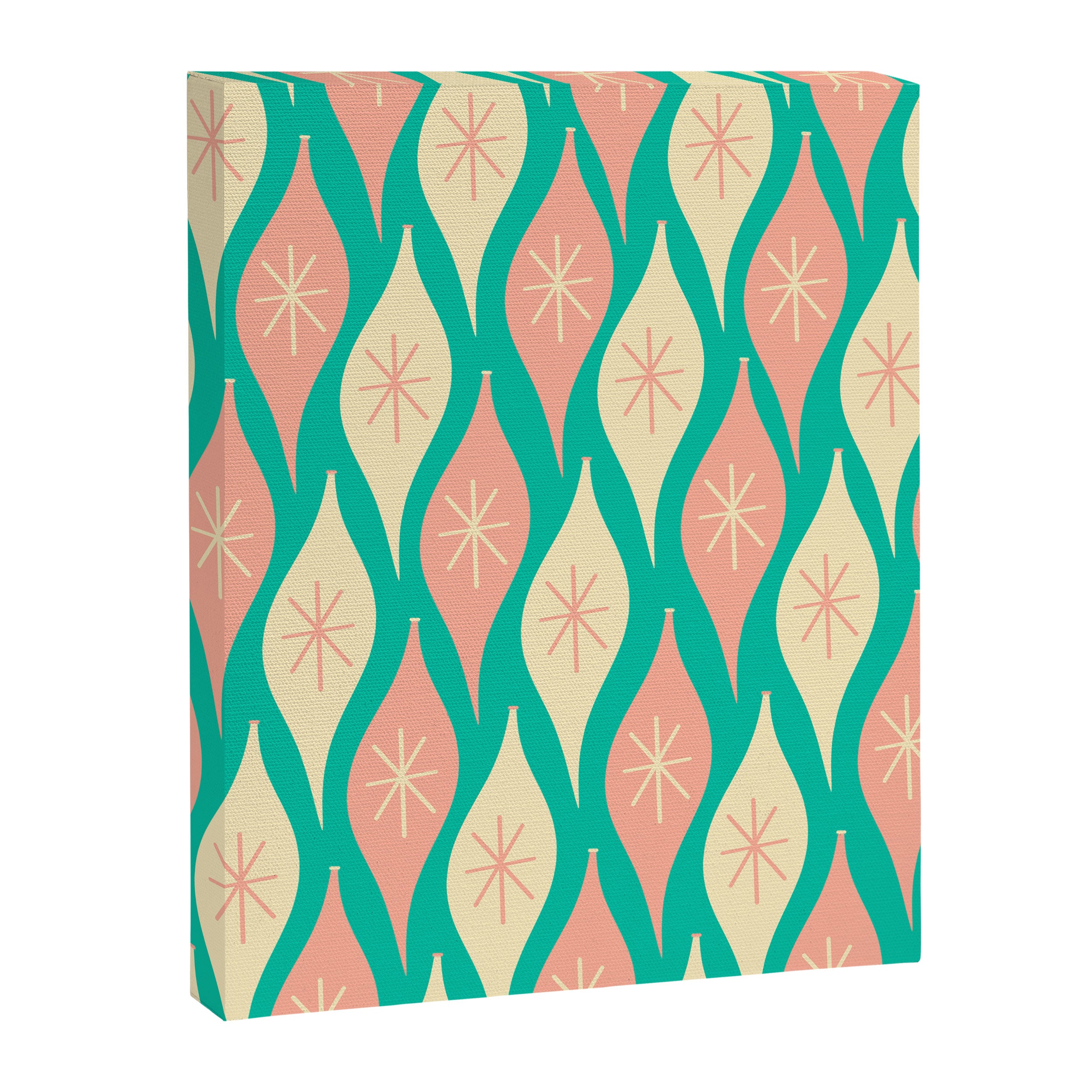 Mid Century Modern Atomic Christmas Abstract Ornaments Blush Pink and Bright Teal Pattern Canvas Print Gallery Image 8