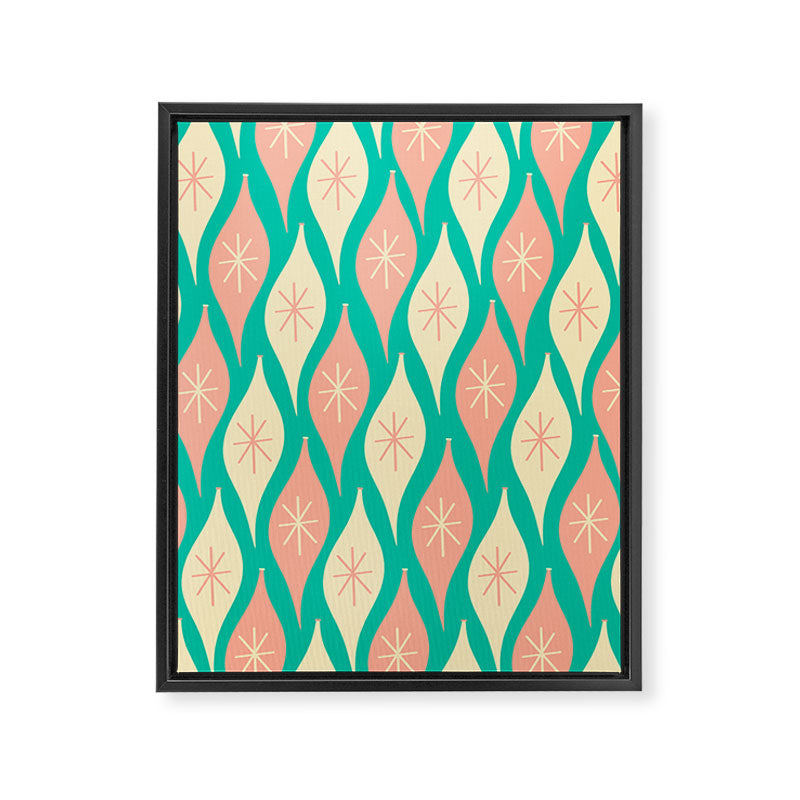 Mid Century Modern Atomic Christmas Abstract Ornaments Blush Pink and Bright Teal Pattern Framed Canvas Print Gallery Image 8