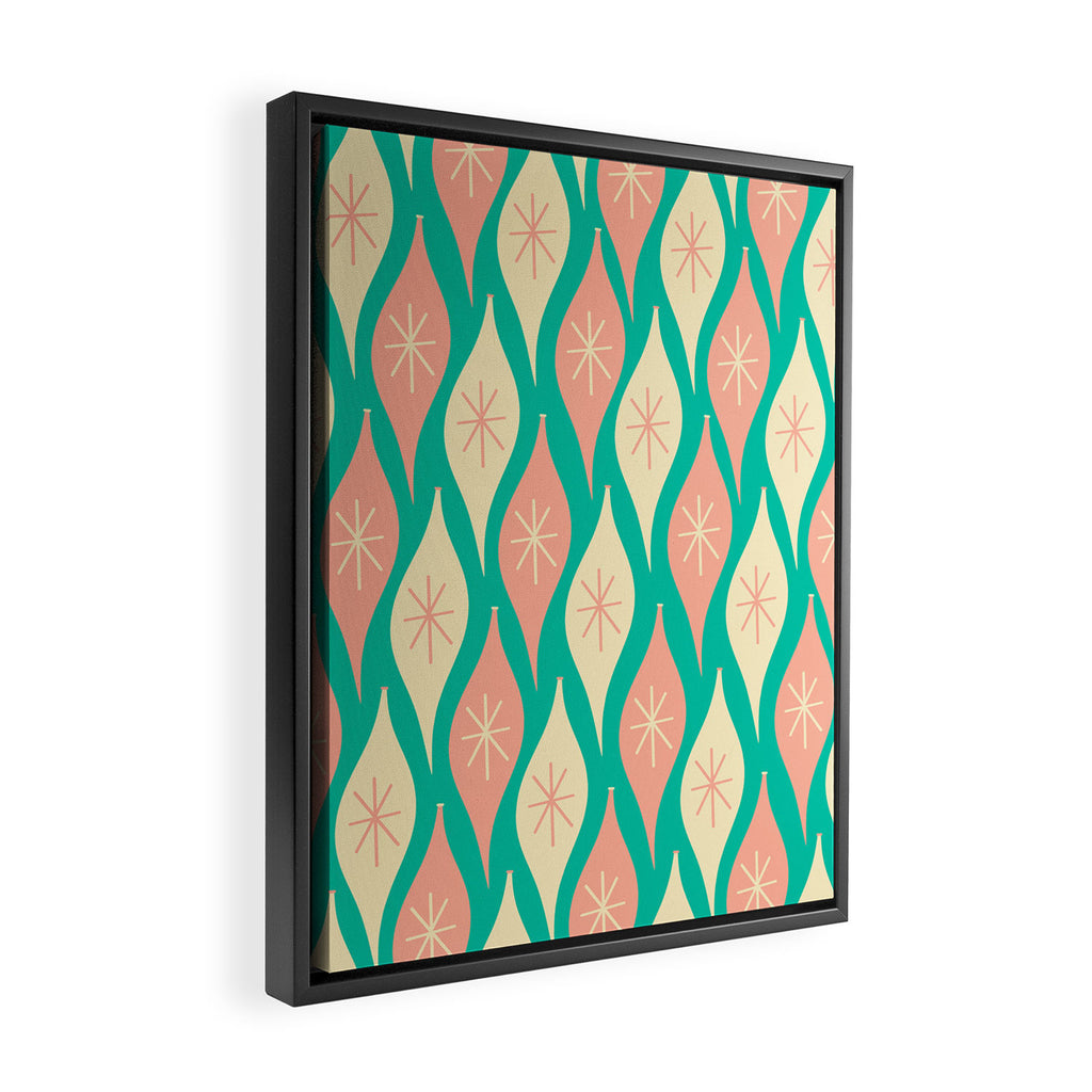 Mid Century Modern Atomic Christmas Abstract Ornaments Blush Pink and Bright Teal Pattern Framed Canvas Print Gallery Image 2