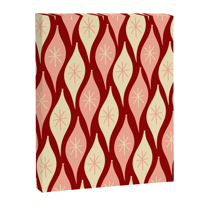 Mid Century Modern Atomic Christmas Ornaments Blush Pink and Maroon Pattern Canvas Print Gallery Image 1