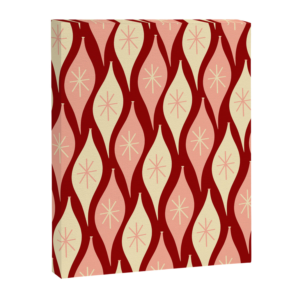 Mid Century Modern Atomic Christmas Ornaments Blush Pink and Maroon Pattern Canvas Print Gallery Image 8
