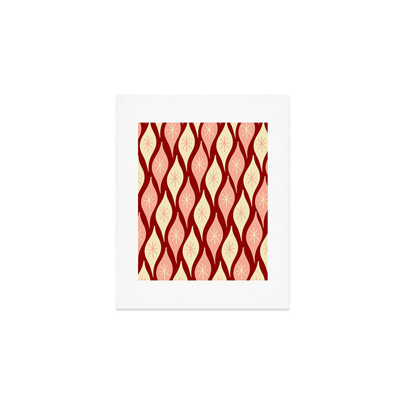 Mid Century Modern Atomic Christmas Ornaments Blush Pink and Maroon Pattern Art Print Gallery Image 1