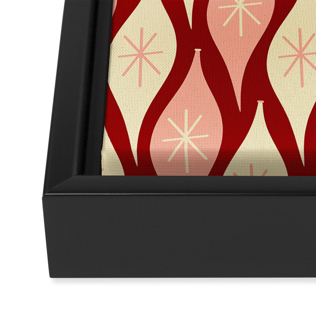 Mid Century Modern Atomic Christmas Ornaments Blush Pink and Maroon Pattern Framed Canvas Print Gallery Image 3