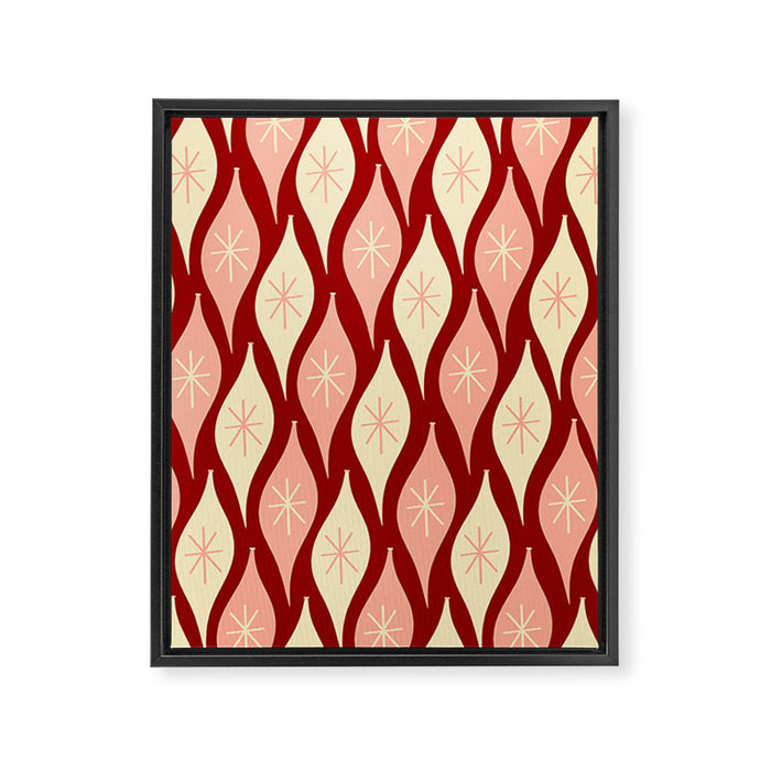 Mid Century Modern Atomic Christmas Ornaments Blush Pink and Maroon Pattern Framed Canvas Print Gallery Image 1