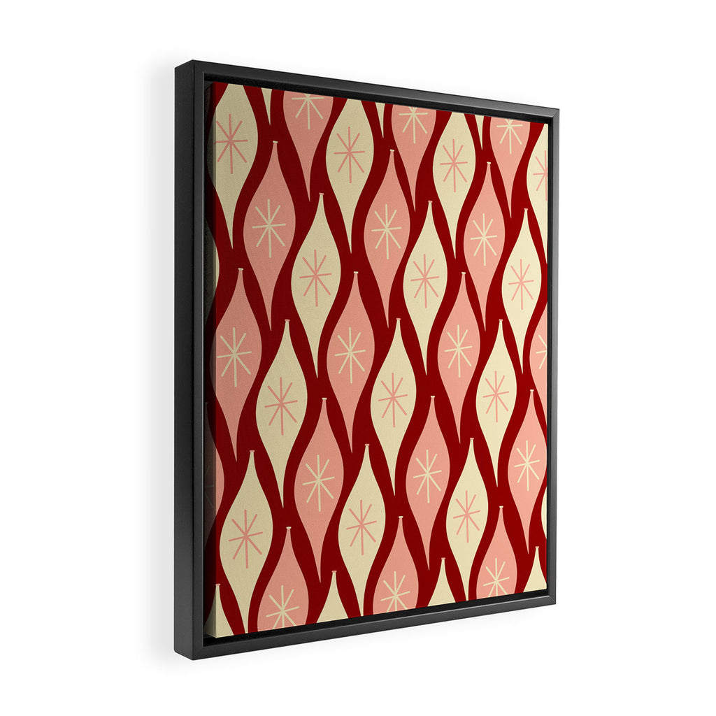 Mid Century Modern Atomic Christmas Ornaments Blush Pink and Maroon Pattern Framed Canvas Print Gallery Image 2