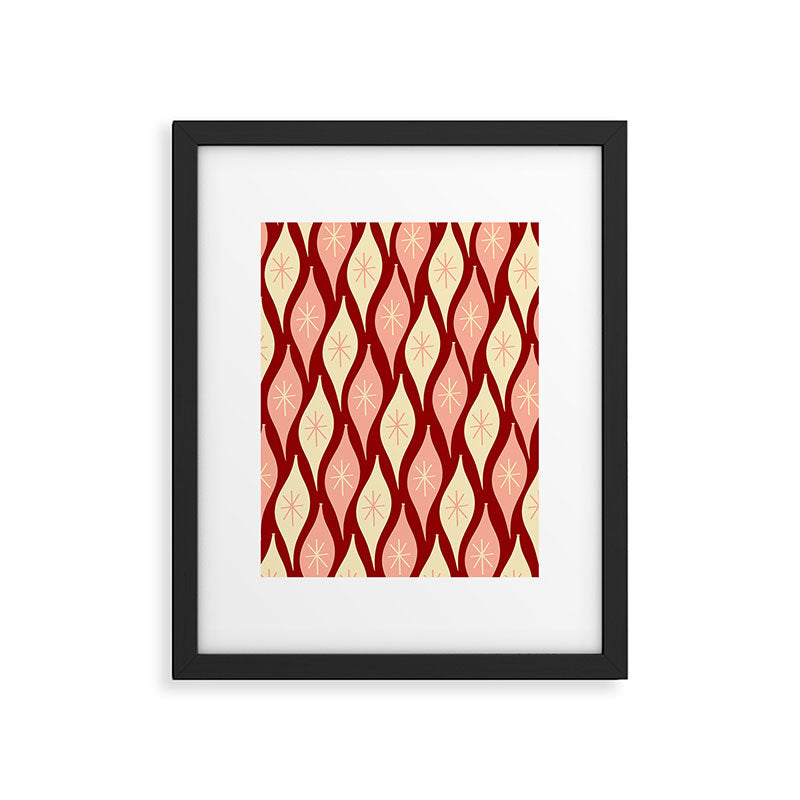Mid Century Modern Atomic Christmas Ornaments Blush Pink and Maroon Pattern Framed Art Print Gallery Image 6