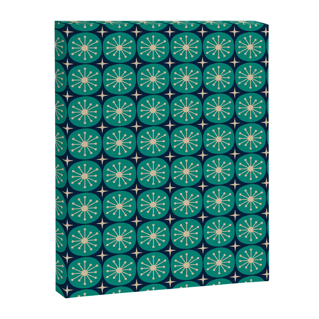 Mid Century Modern Atomic Dots and Stars Retro Pattern 2 in Mid Mod Teal Turquoise Navy Blue Beige Canvas Print Gallery Image 8