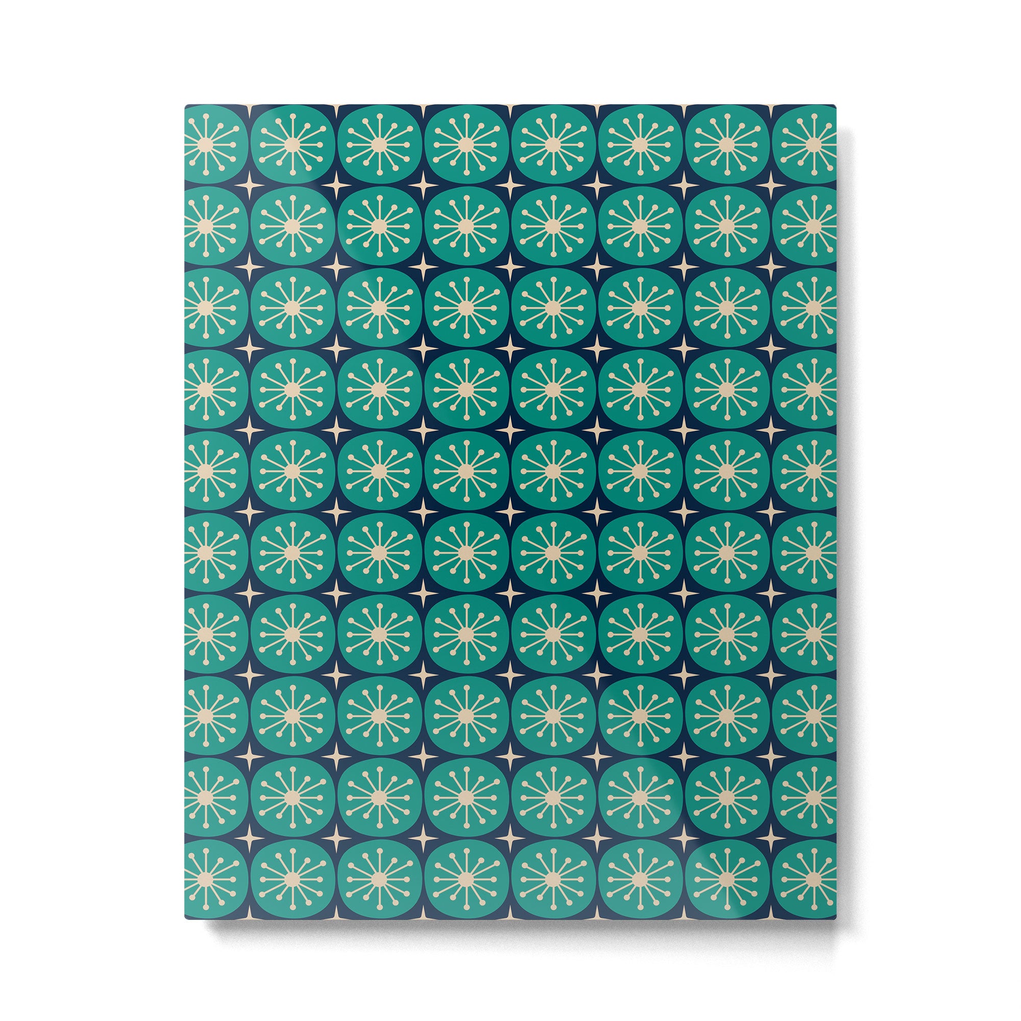 Mid Century Modern Atomic Dots and Stars Retro Pattern 2 in Mid Mod Teal Turquoise Navy Blue Beige Metal Print Gallery Image 6
