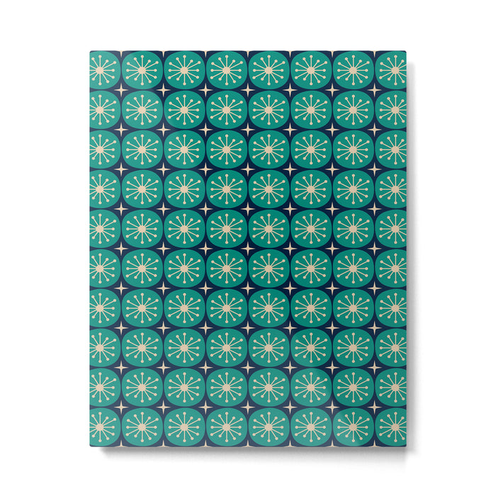 Mid Century Modern Atomic Dots and Stars Retro Pattern 2 in Mid Mod Teal Turquoise Navy Blue Beige Metal Print Gallery Image 1