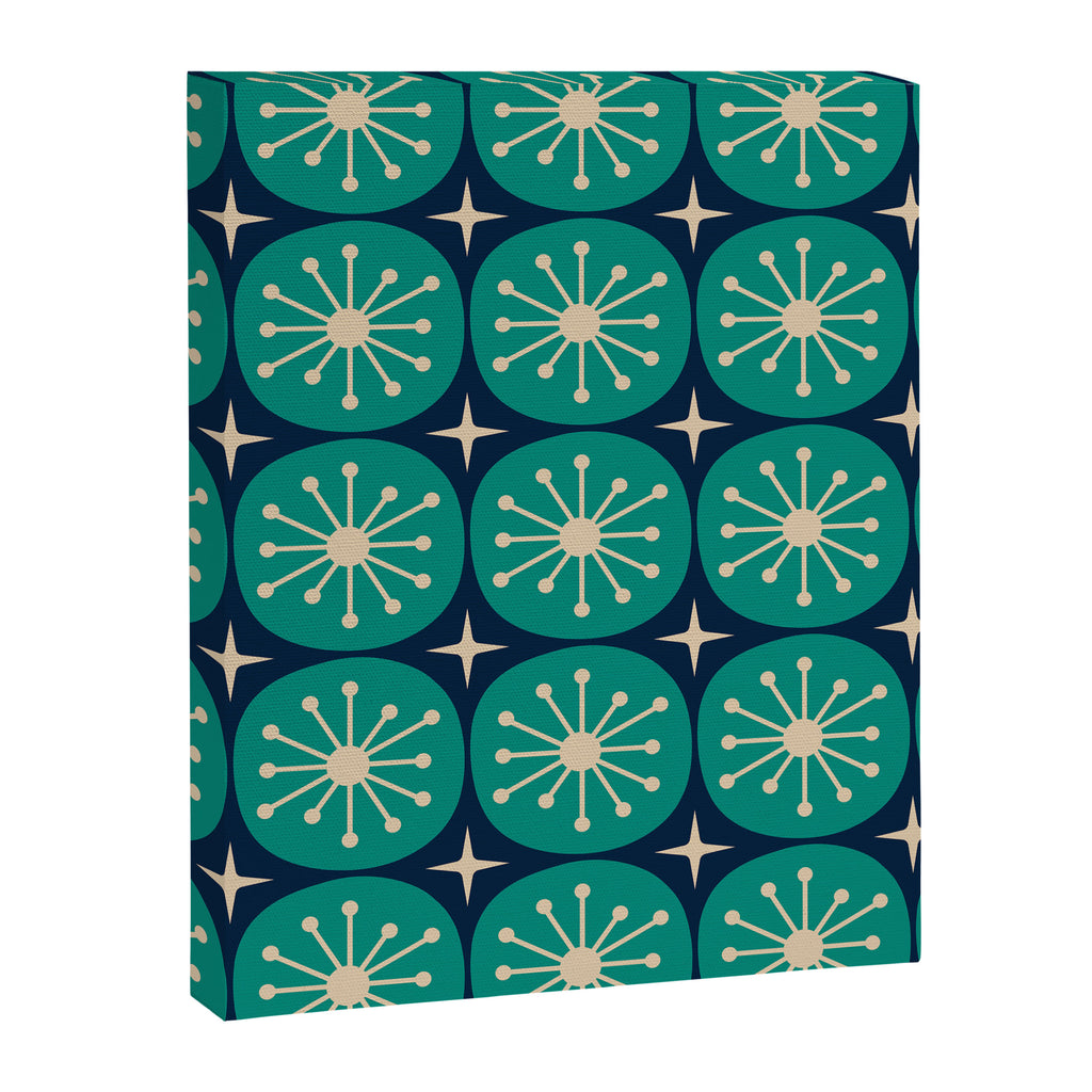 Mid Century Modern Atomic Dots and Stars Retro Pattern in Mid Mod Teal Turquoise Navy Blue Beige Canvas Print Gallery Image 8