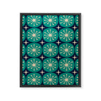 Mid Century Modern Atomic Dots and Stars Retro Pattern in Mid Mod Teal Turquoise Navy Blue Beige Framed Canvas Print Gallery Image 8
