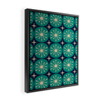 Mid Century Modern Atomic Dots and Stars Retro Pattern in Mid Mod Teal Turquoise Navy Blue Beige Framed Canvas Print Gallery Image 2