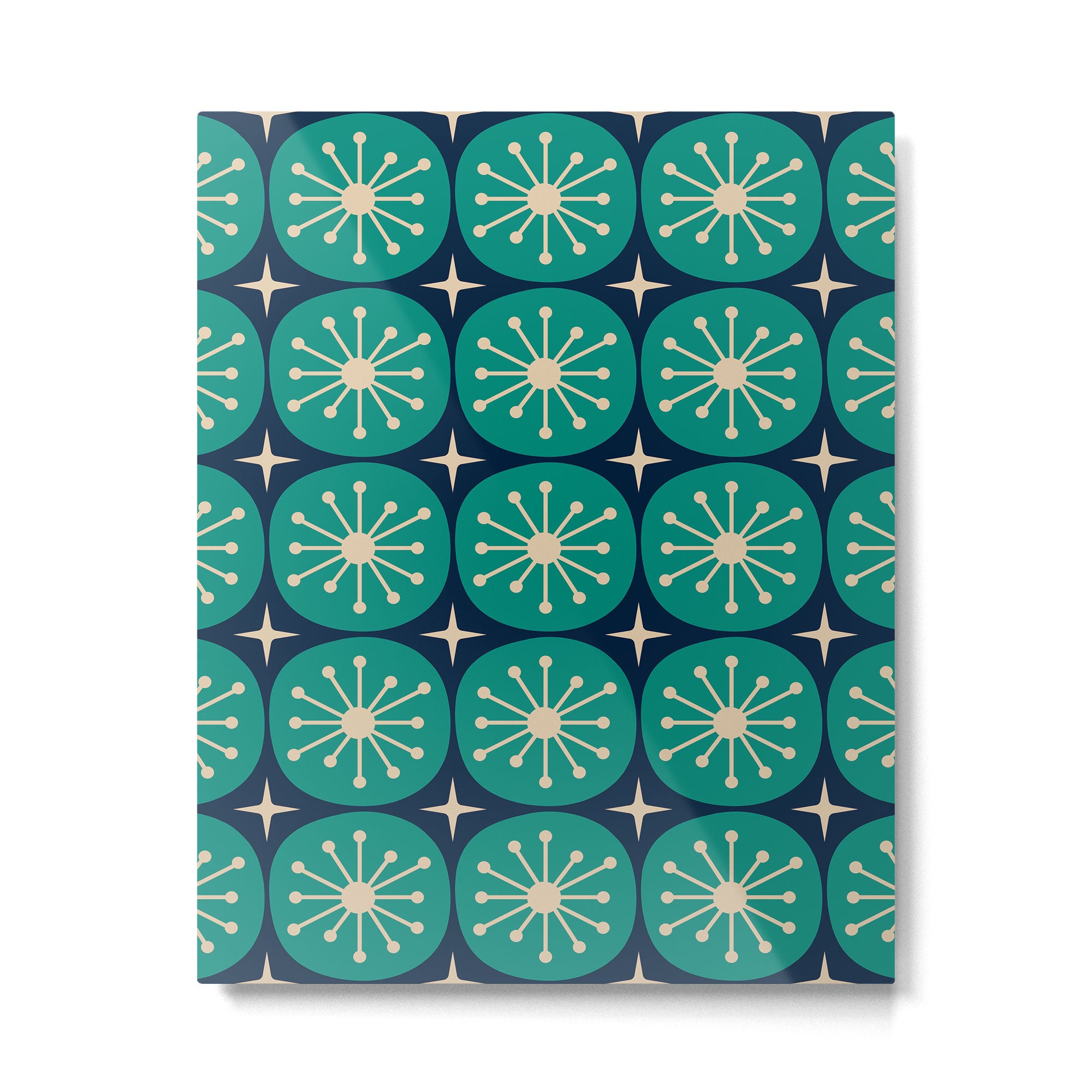 Mid Century Modern Atomic Dots and Stars Retro Pattern in Mid Mod Teal Turquoise Navy Blue Beige Metal Print Gallery Image 6
