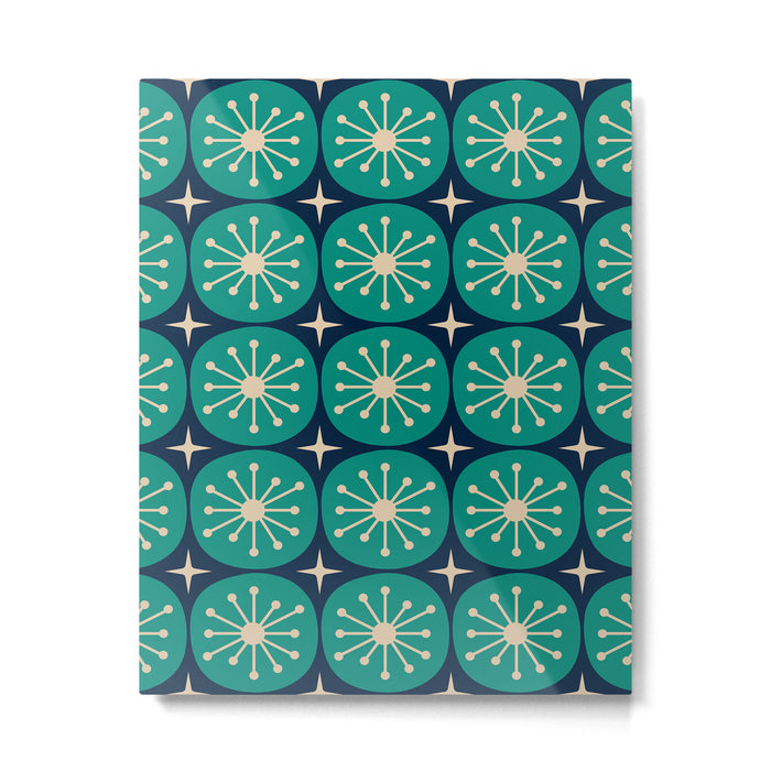Mid Century Modern Atomic Dots and Stars Retro Pattern in Mid Mod Teal Turquoise Navy Blue Beige Metal Print Gallery Image 1
