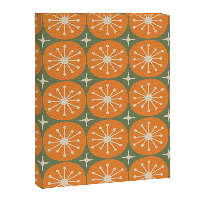 Mid Century Modern Atomic Dots and Stars Retro Pattern in Mossy Sage Olive Green Orange Beige Canvas Print Gallery Image 1