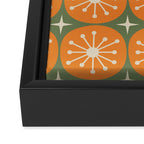 Mid Century Modern Atomic Dots and Stars Retro Pattern in Mossy Sage Olive Green Orange Beige Framed Canvas Print Gallery Image 3