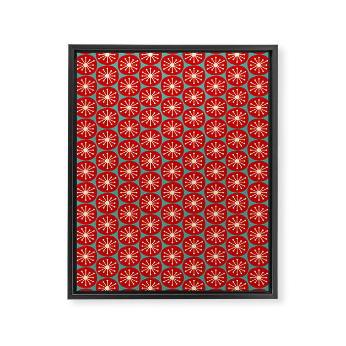 Mid Century Modern Atomic Dots Retro Christmas Pattern in Vintage Red and Turquoise Teal Framed Canvas Print Gallery Image 1