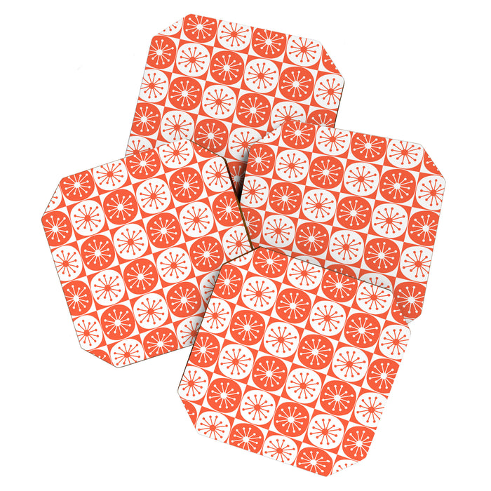 Mid Century Modern Atomic Dots Retro Orange Checkered Pattern Coaster Gallery Image 1