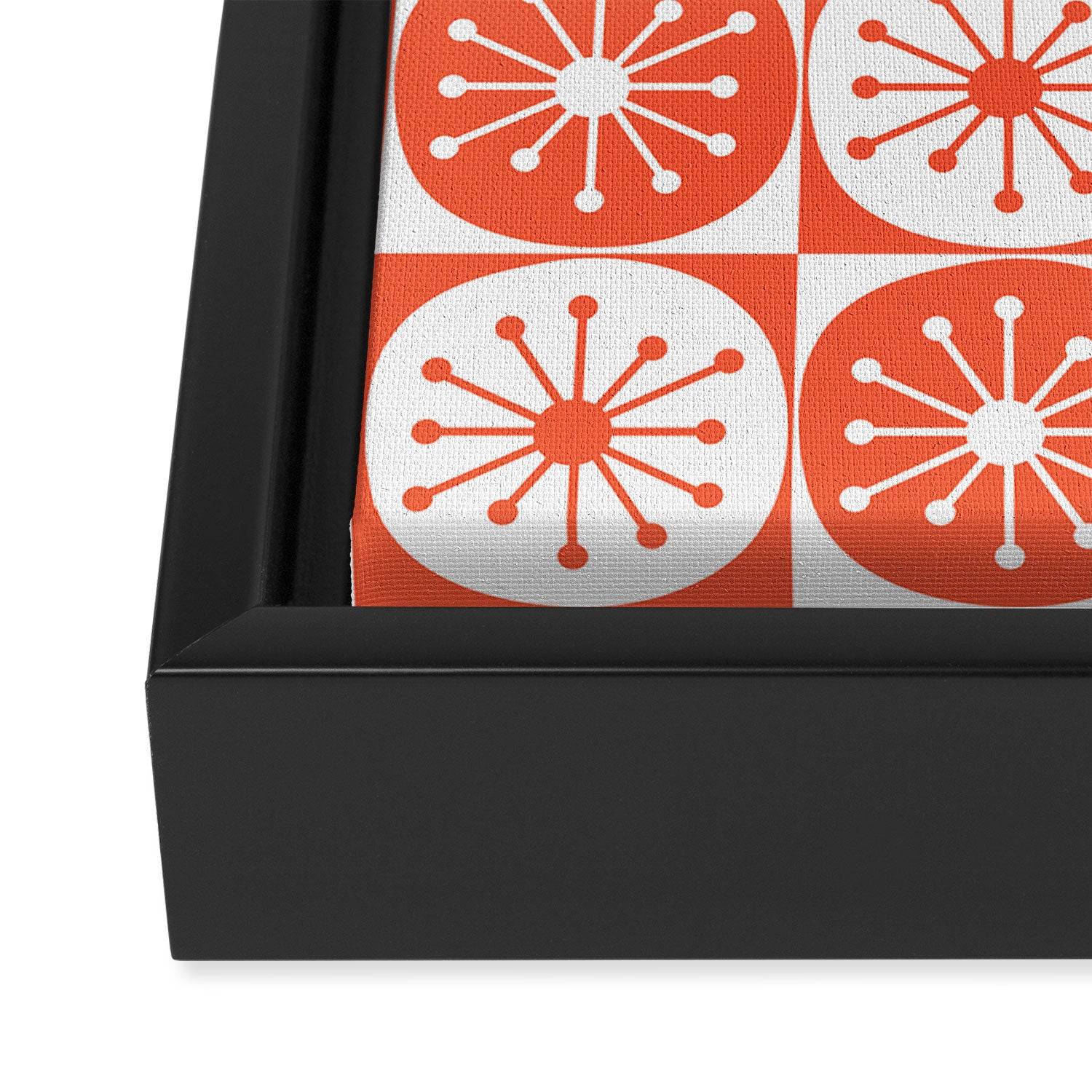 Mid Century Modern Atomic Dots Retro Orange Checkered Pattern Framed Canvas Print Gallery Image 3