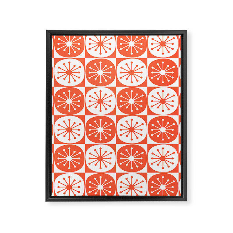 Mid Century Modern Atomic Dots Retro Orange Checkered Pattern Framed Canvas Print Gallery Image 8