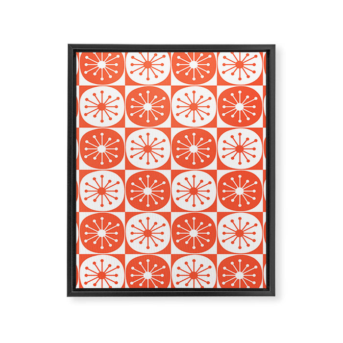 Mid Century Modern Atomic Dots Retro Orange Checkered Pattern Framed Canvas Print Gallery Image 1