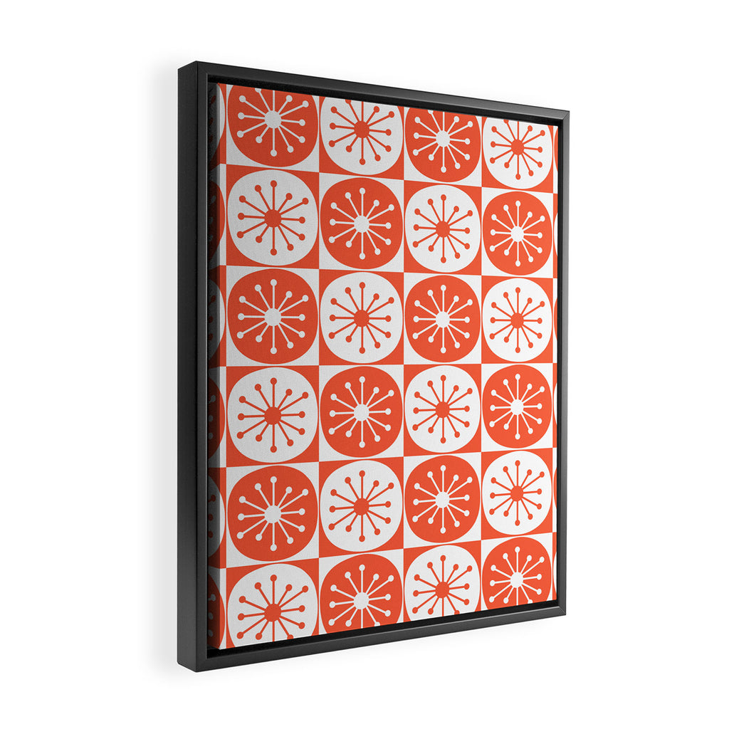 Mid Century Modern Atomic Dots Retro Orange Checkered Pattern Framed Canvas Print Gallery Image 2