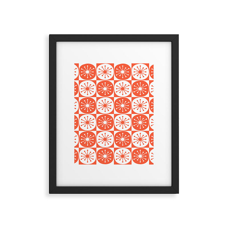 Mid Century Modern Atomic Dots Retro Orange Checkered Pattern Framed Art Print Gallery Image 6