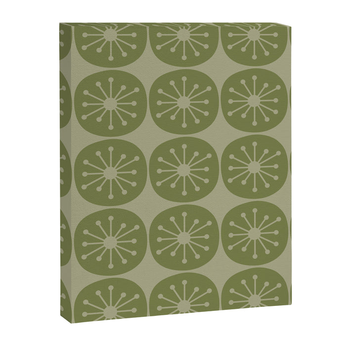 Mid Century Modern Atomic Dots Retro Pattern in Muted Vintage Olive Green Canvas Print Gallery Image 1