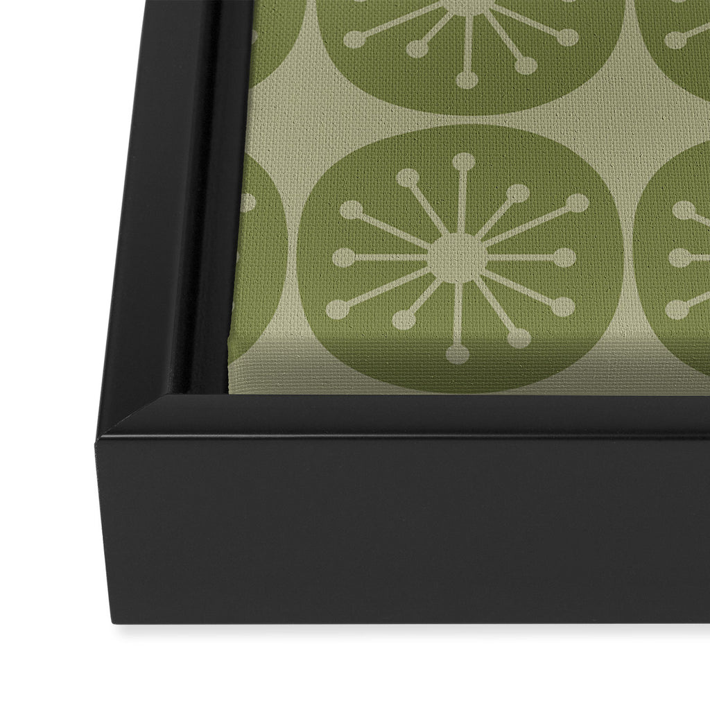 Mid Century Modern Atomic Dots Retro Pattern in Muted Vintage Olive Green Framed Canvas Print Gallery Image 3