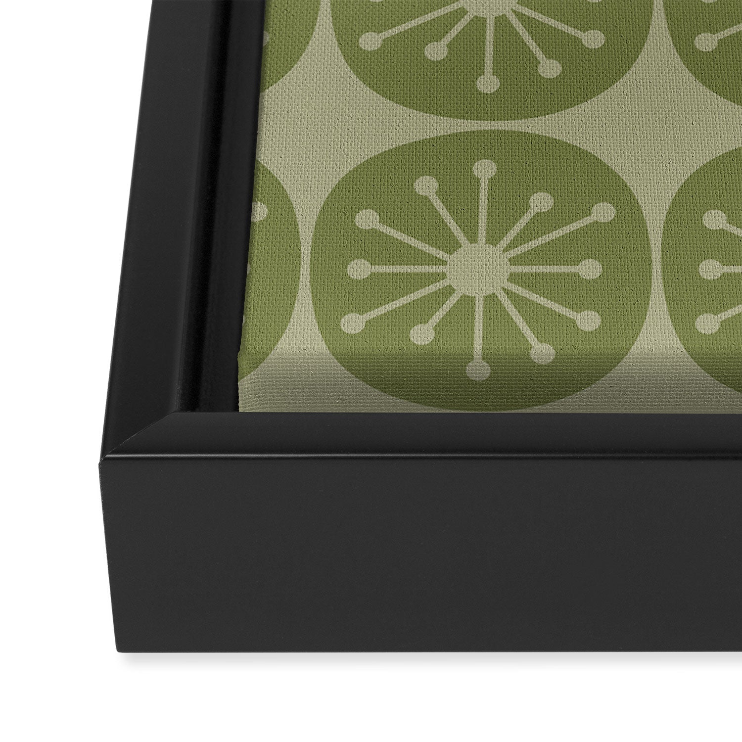 Mid Century Modern Atomic Dots Retro Pattern in Muted Vintage Olive Green Framed Canvas Print Gallery Image 3