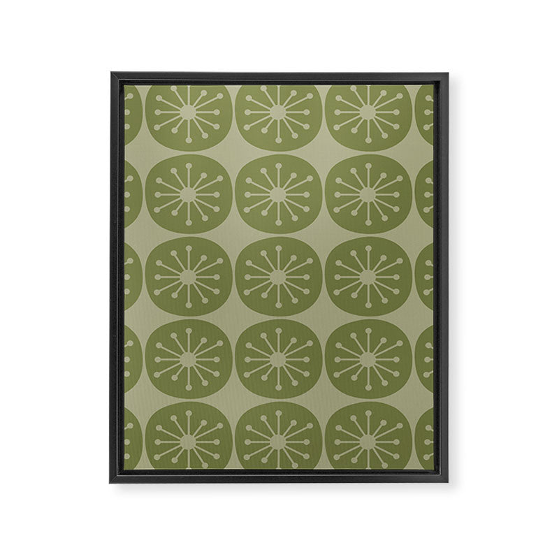 Mid Century Modern Atomic Dots Retro Pattern in Muted Vintage Olive Green Framed Canvas Print Gallery Image 8