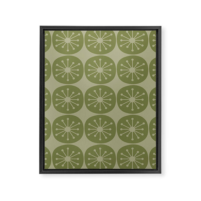 Mid Century Modern Atomic Dots Retro Pattern in Muted Vintage Olive Green Framed Canvas Print Gallery Image 1