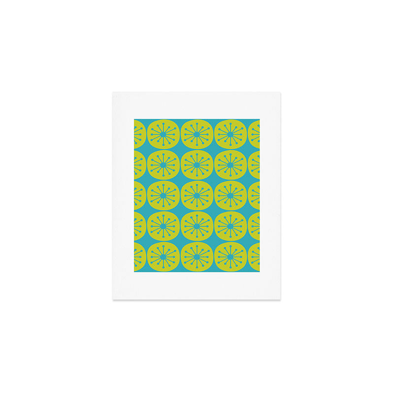 Mid Century Modern Atomic Dots Retro Pattern Lime Turquoise Art Print Gallery Image 1