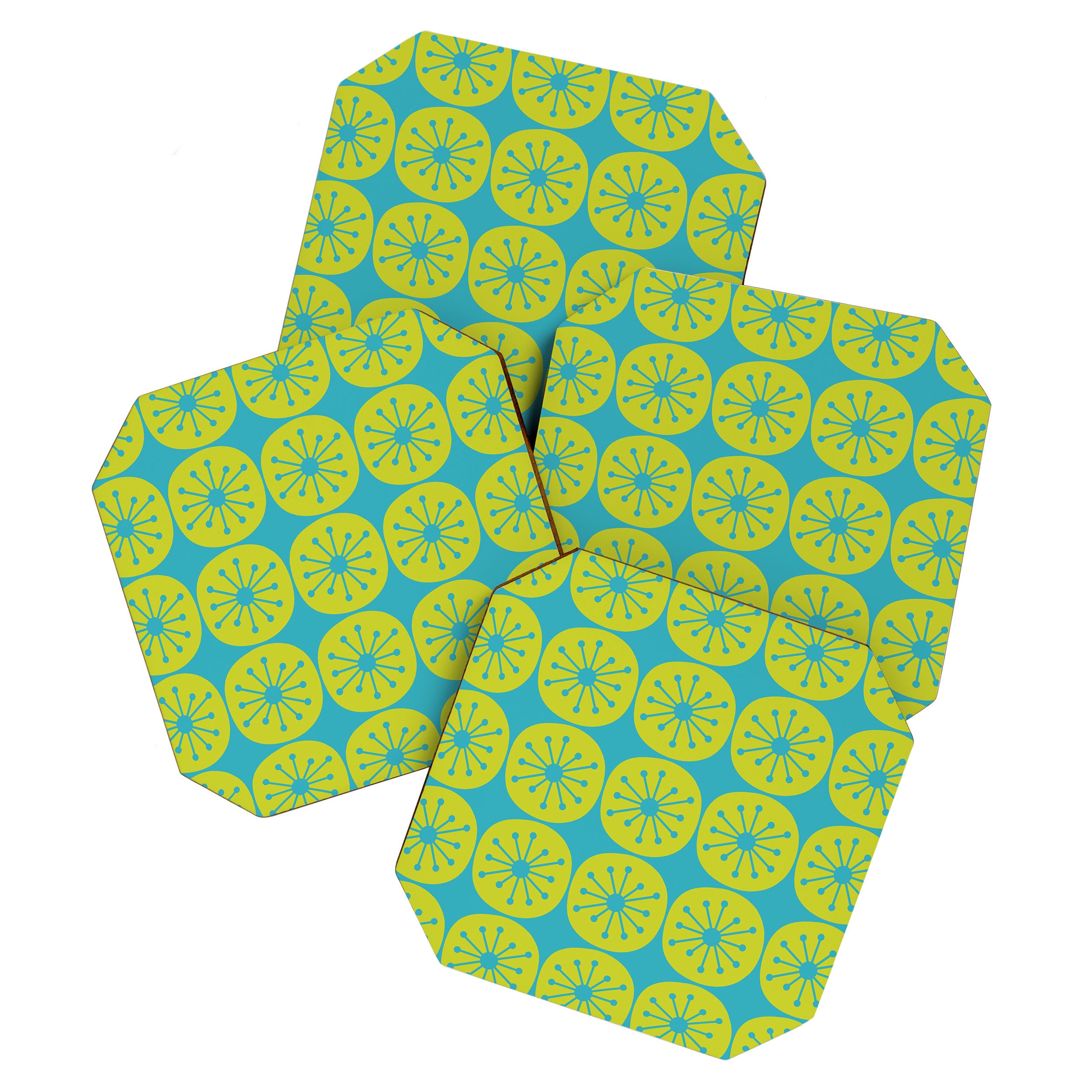 Mid Century Modern Atomic Dots Retro Pattern Lime Turquoise Coaster Gallery Image 1