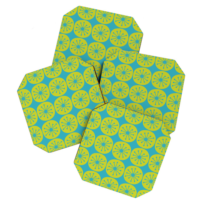 Mid Century Modern Atomic Dots Retro Pattern Lime Turquoise Coaster Gallery Image 1