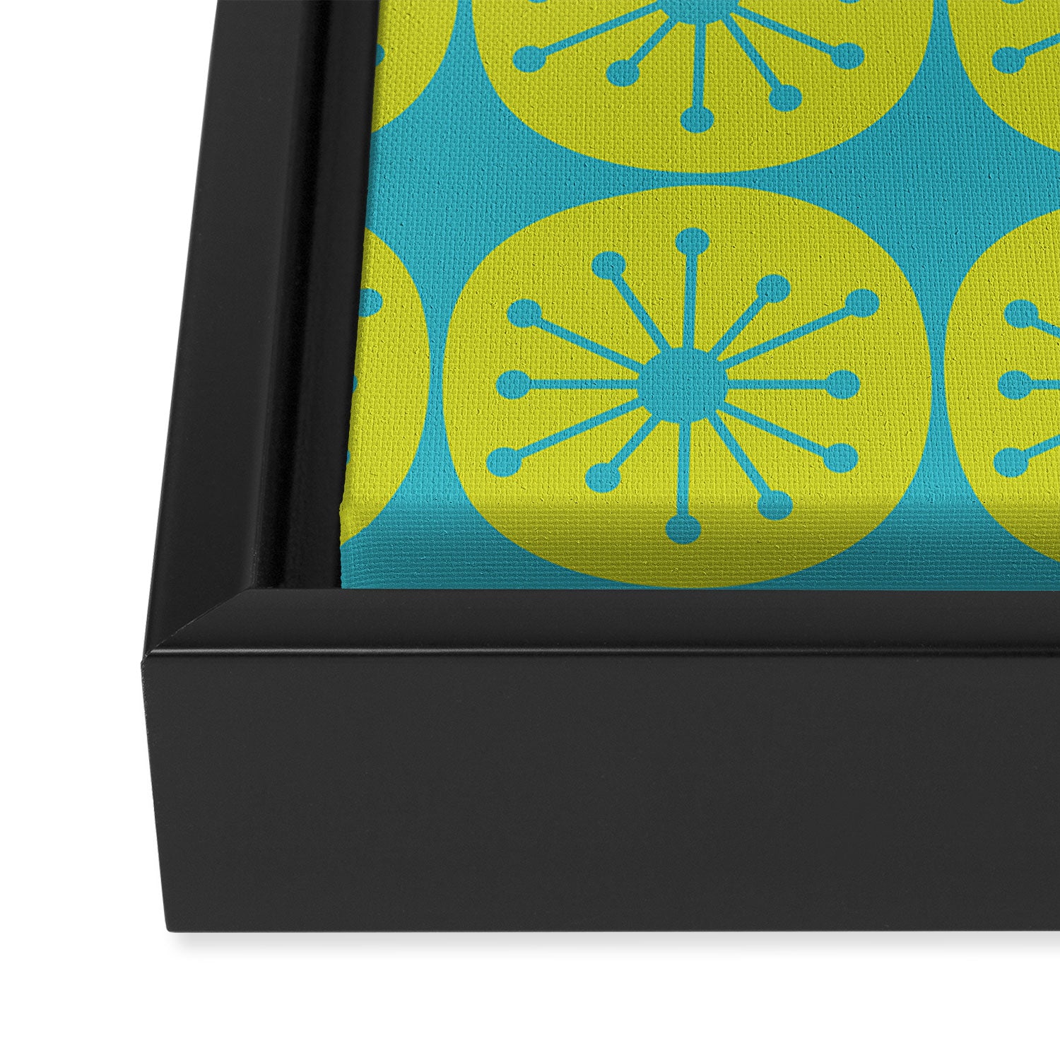 Mid Century Modern Atomic Dots Retro Pattern Lime Turquoise Framed Canvas Print Gallery Image 3
