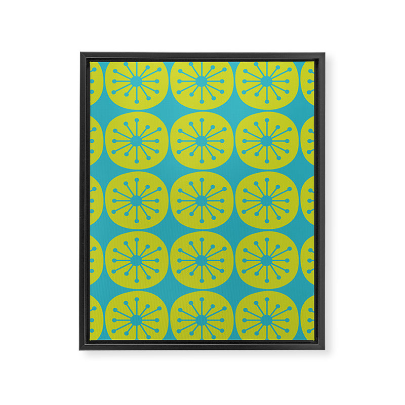 Mid Century Modern Atomic Dots Retro Pattern Lime Turquoise Framed Canvas Print Gallery Image 8