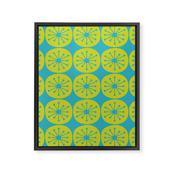 Mid Century Modern Atomic Dots Retro Pattern Lime Turquoise Framed Canvas Print Gallery Image 1