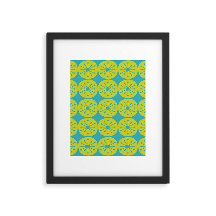 Mid Century Modern Atomic Dots Retro Pattern Lime Turquoise Framed Art Print Gallery Image 1